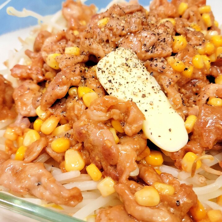 簡単(^^)豚肉+モヤシ+コーンの味噌バター炒め♪